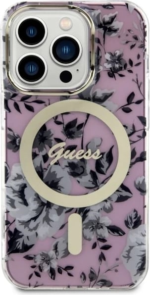 Mbështjellës Guess GUHMP14LHCFWSP për iPhone 14 Pro 6.1", Flower MagSafe, rozë Mbështjellës Guess GUHMP14LHCFWSP për iPhone 14 Pro 6.1", Flower MagSafe, rozë