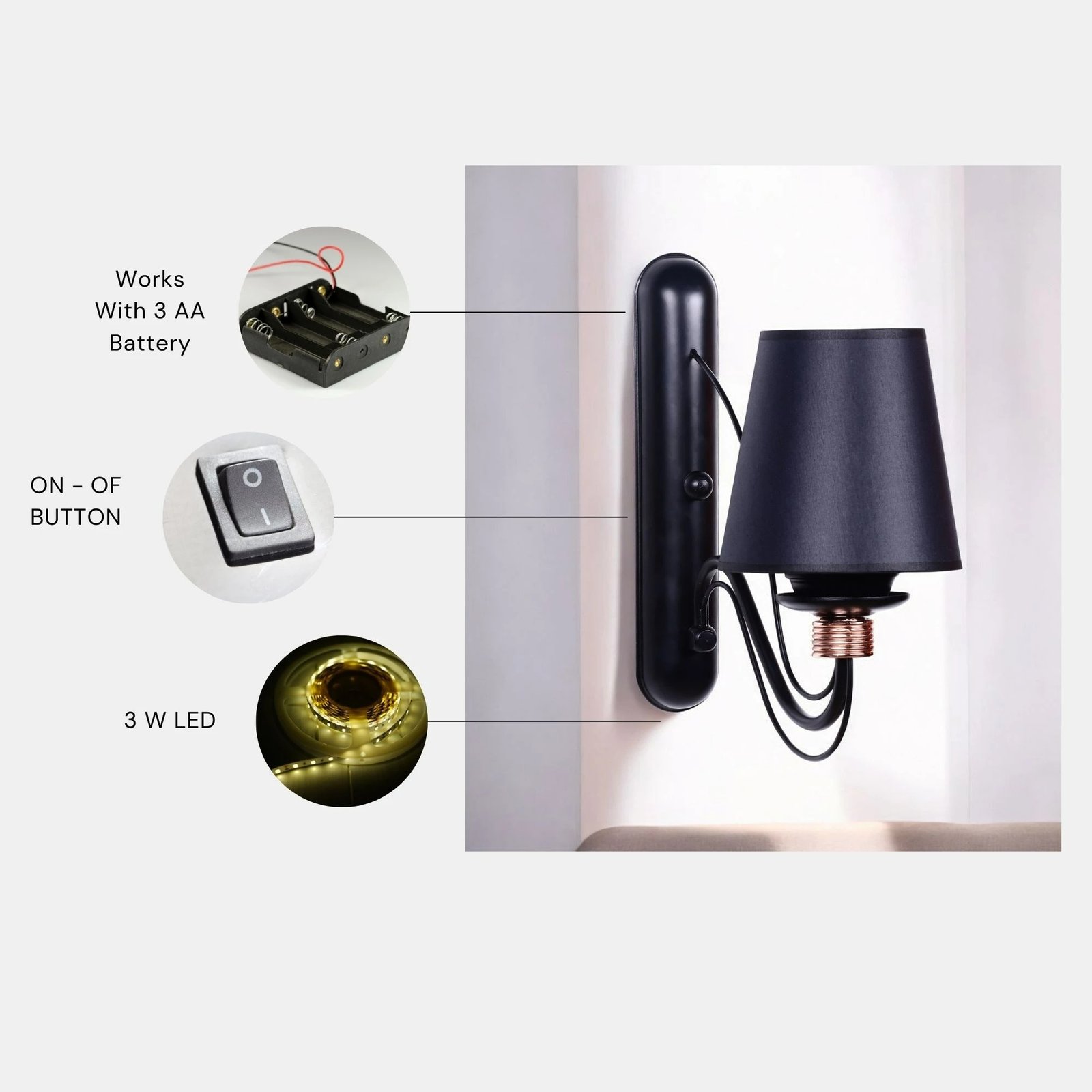 Llambë muri Opviq, Berfin, e zezë, 7751-1AP