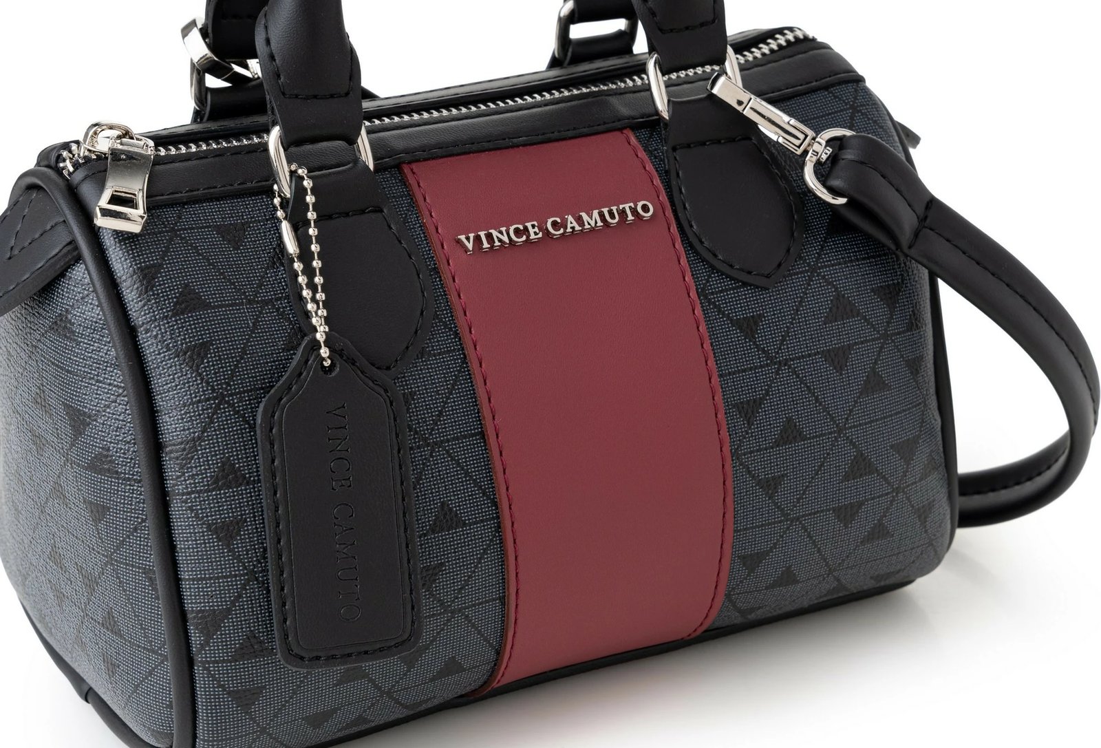 Çantë dore Vince Camuto Rimini, monogram, e zezë, burgundy