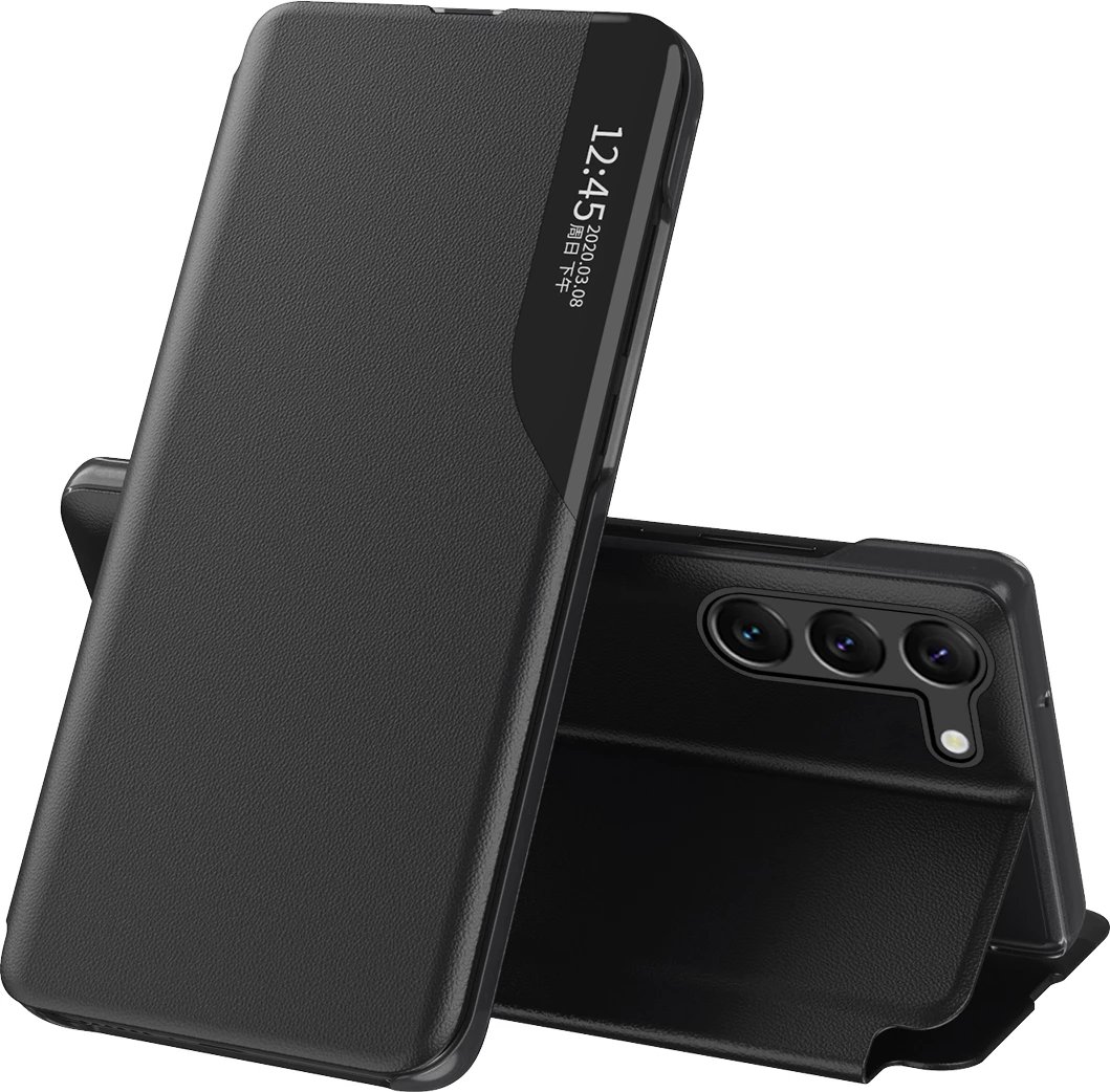 Mbështjellës Hurtel Eco Leather View Case për Samsung Galaxy S23+, i zi