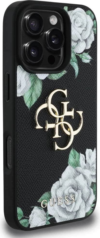 Mbështjellës Guess Grained Roses Big 4G logo për iPhone 16 Pro, i zi Mbështjellës Guess Grained Roses Big 4G logo për iPhone 16 Pro, i zi