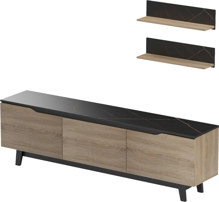 Set Kasia për dhomë dite, ngjyrë mermeri të zi-sonoma, 180x35x48.5cm