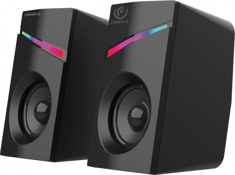 Altoparlantë Rebeltec POP 2.0, për kompjuter e telefon, 12W, të zinj, me ndriçim RGB