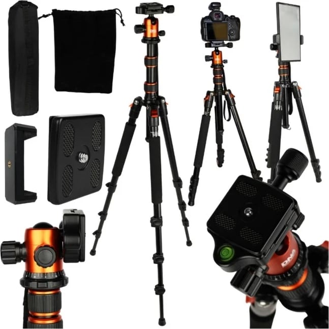 Tripod fotografik DNA PS1 PRO për kamera dhe kamkorder, i zi/portokalli