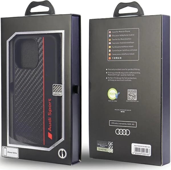 Mbështjellës Audi Carbon Fiber Stripe për iPhone 13 Pro / 13 6.1", i zi