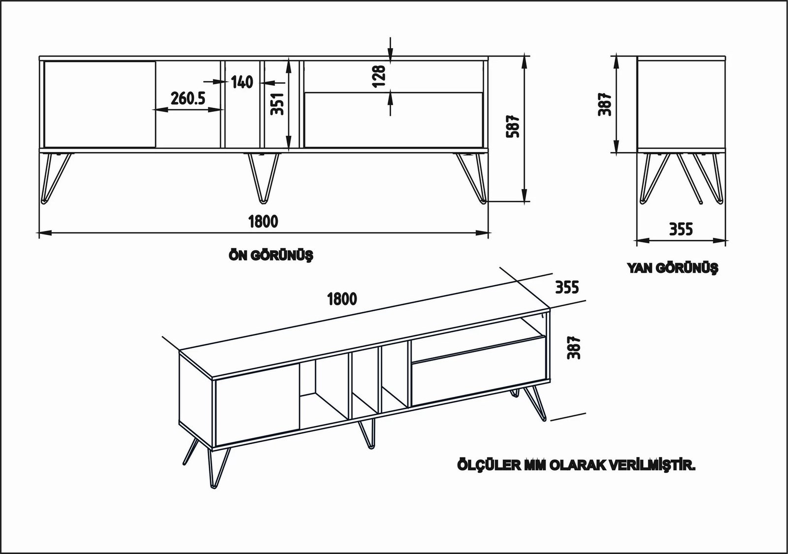 Komodë TV Hanah Home, Mistico (180), e bardhë, e artë