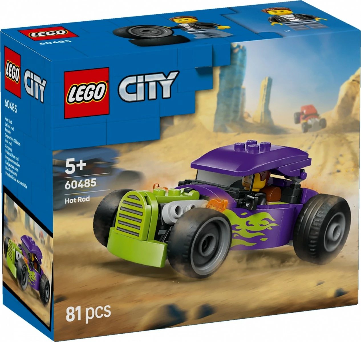 Set kockash ndërtimi, LEGO City, 60485 Hot Rod, 81 pjesë, moshë 5+, i vogël, lejla me flakë jeshile neon