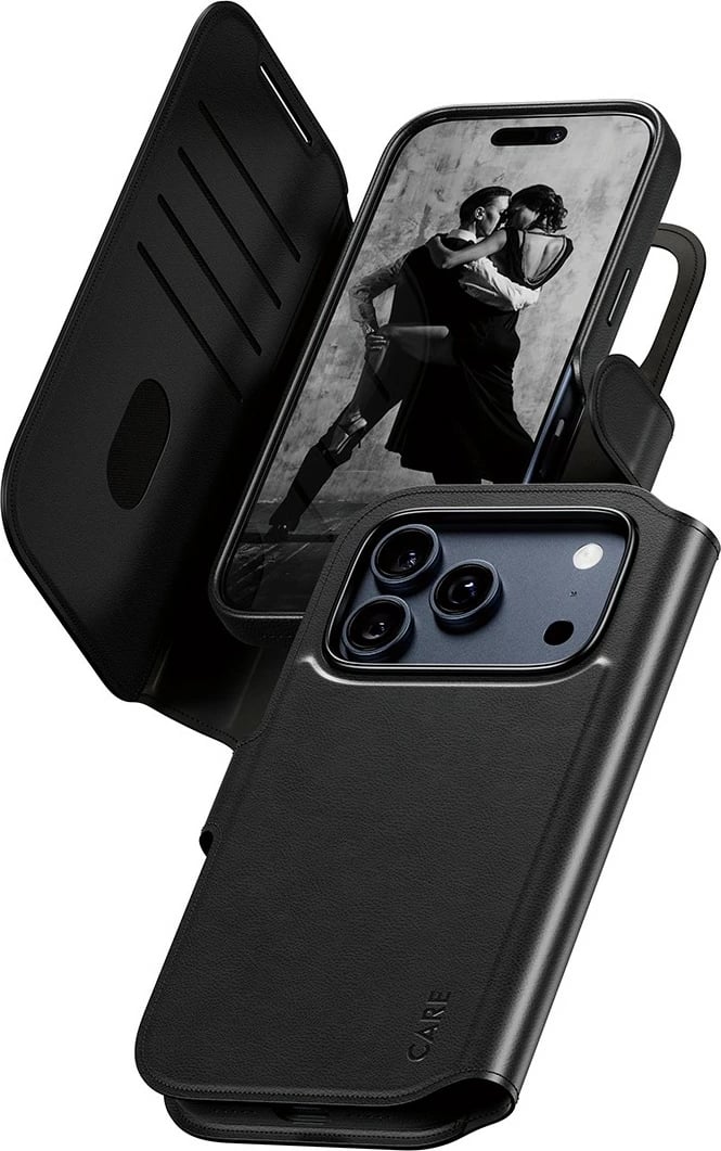 Mbështjellës PanzerGlass CARE Feature Case Tango 2in1 Wallet MagSafe për iPhone 17 Pro, i zi