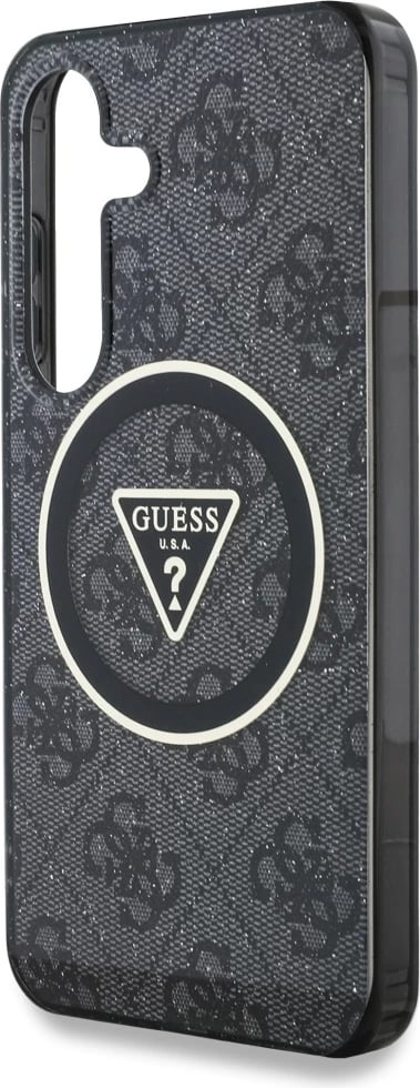 Mbështjellës Guess 4G Glitter Triangle Buttons MagSafe për Samsung Galaxy S25, i zi Mbështjellës Guess 4G Glitter Triangle Buttons MagSafe për Samsung Galaxy S25, i zi