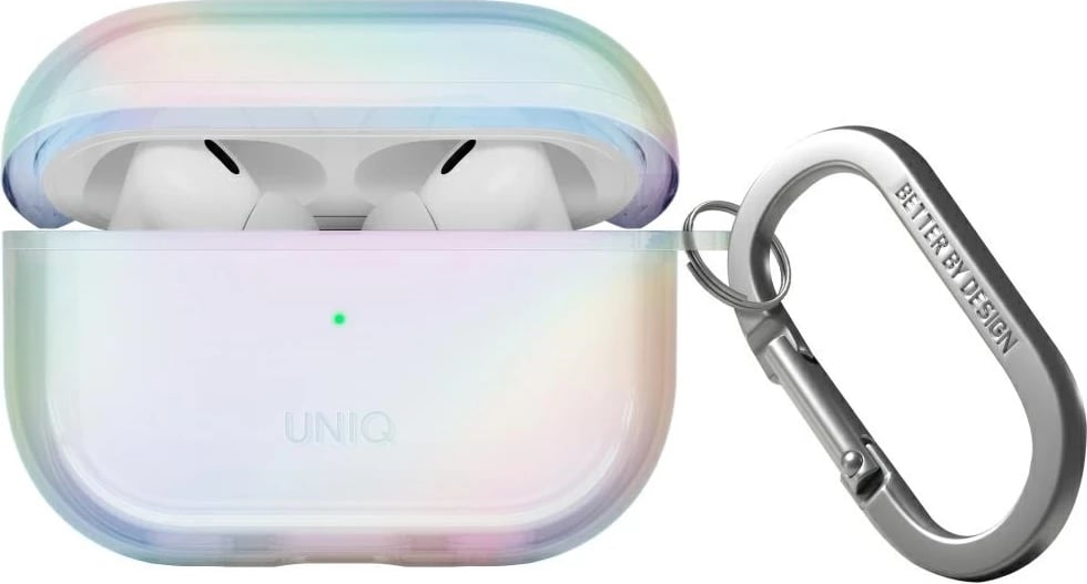 Mbështjellës UNIQ Iridescia për AirPods Pro 2, Holo White me karabiner