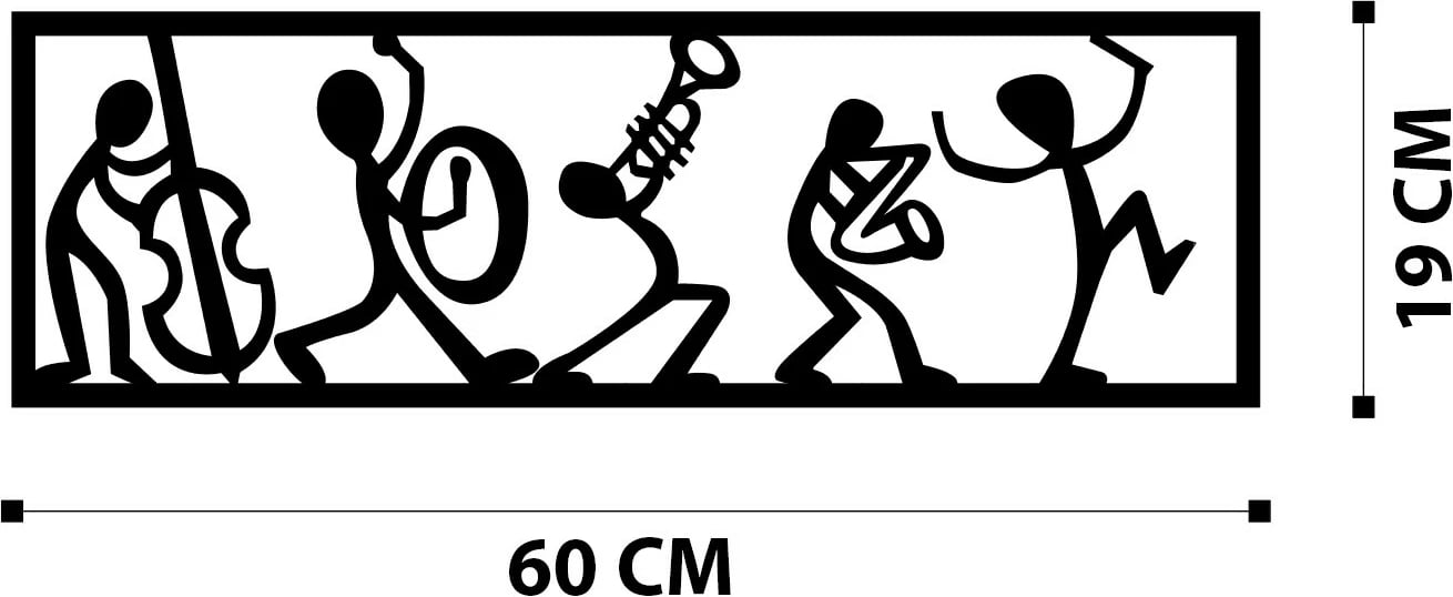 Aksesor dekorativ metalik për mur, Wallity, muzikantë, ngjyrë e zezë, 60x19cm
