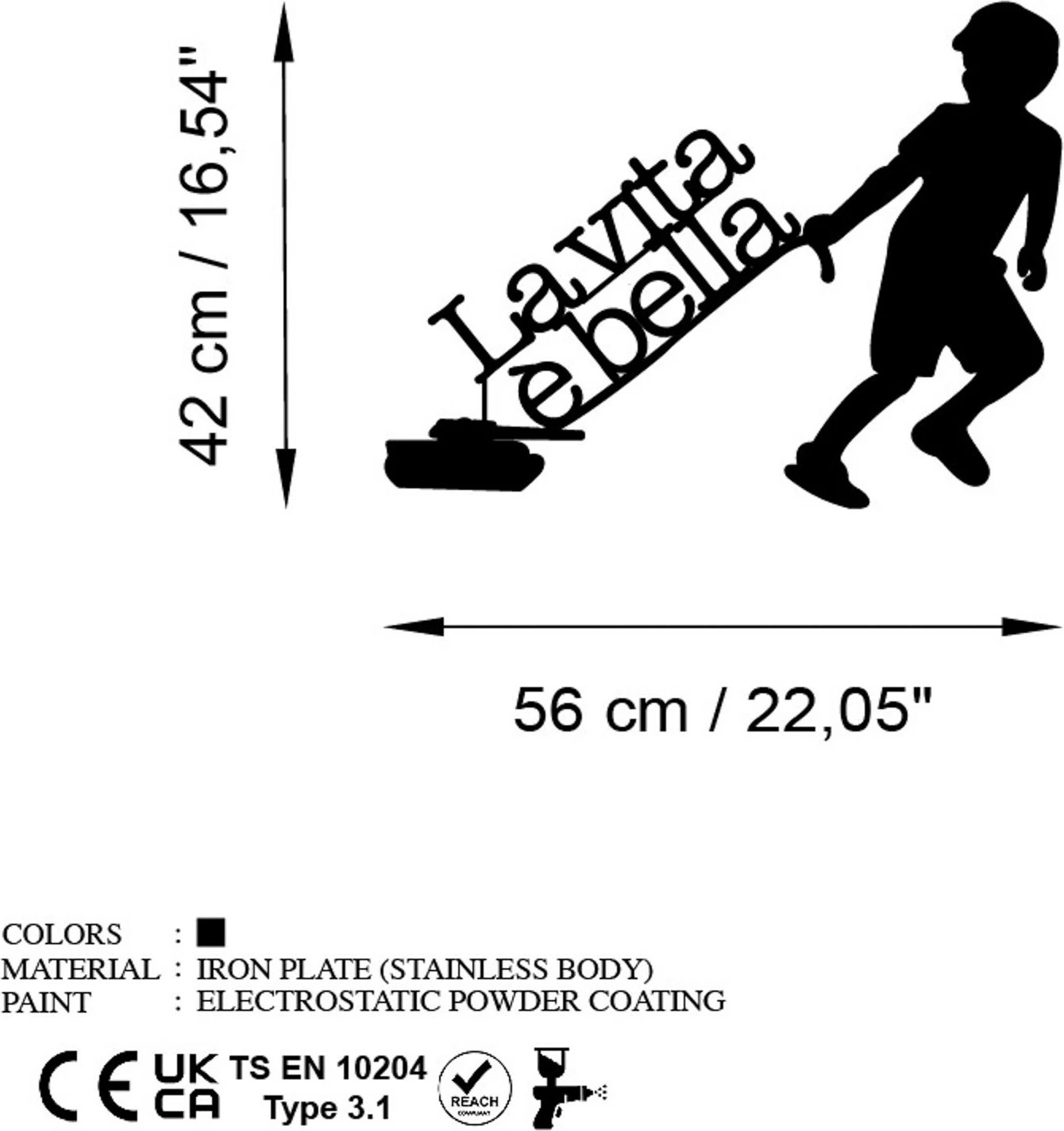Aksesor dekorativ metalik për mur, Vita E Bella 2, ngjyrë e zezë, Wallity, 56x42cm
