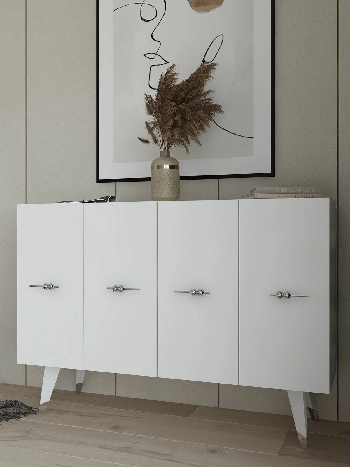 Konsol Skye Decor, ngjyrë argjendi dhe e bardhë, Quart Salkım