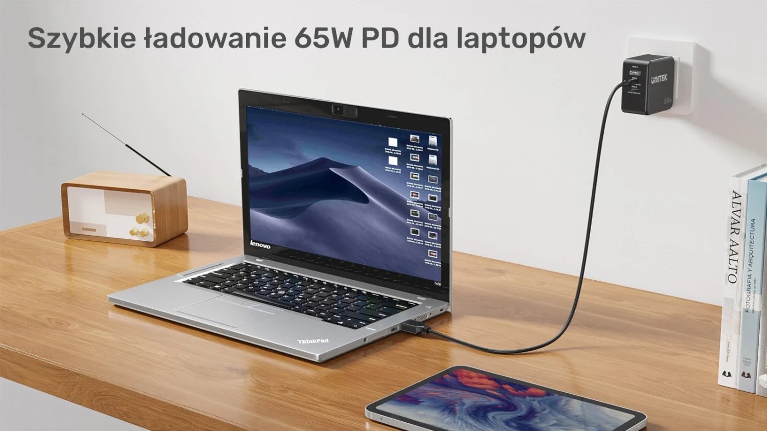 Kabeli i Energjisë për Laptop Unitek 65W USB-C - DC11*4,5mm, i zi