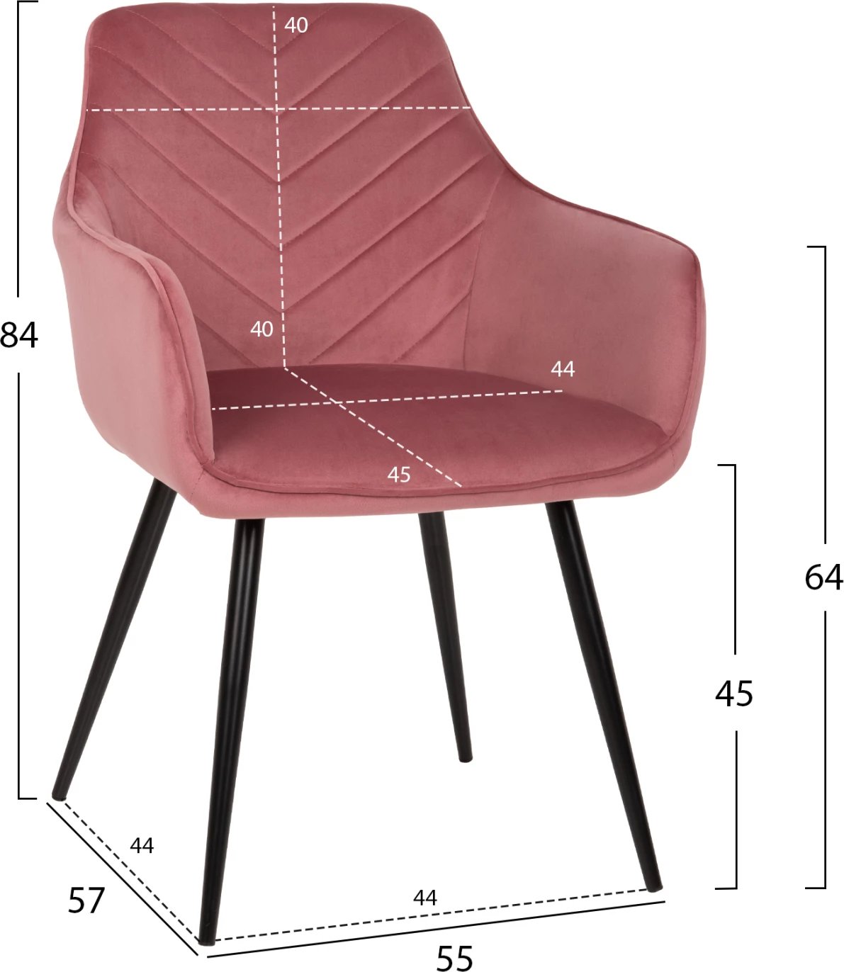 Karrige LATRELL FH8582.02 kadife rozë e zbehtë & këmbë metali të zeza 55x57x84Hcm., set prej 2 copash