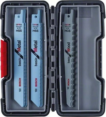 Set tehësh për sharrë sabre Bosch Basic ToughBox, 15 copë, për dru/metal, me kuti ruajtëse, zi/gri