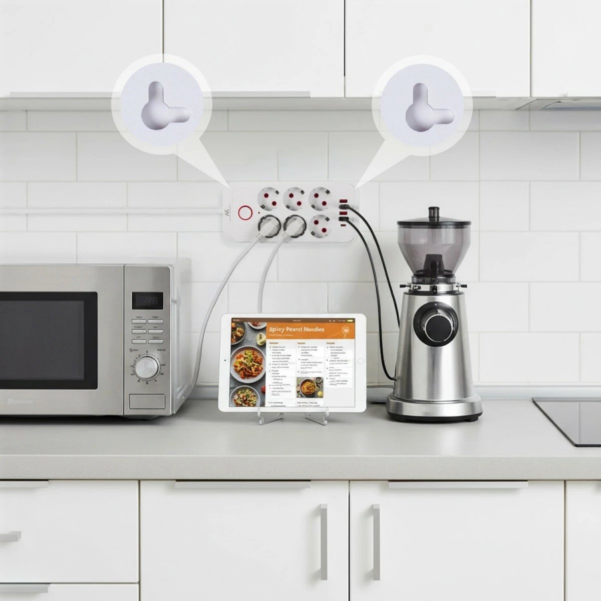 Zgjatues rryme Maclean MCE389 W 6x Schuko, 4x USB-A + 1x USB-C, 1.5 m, 2500W, me çelës, i bardhë