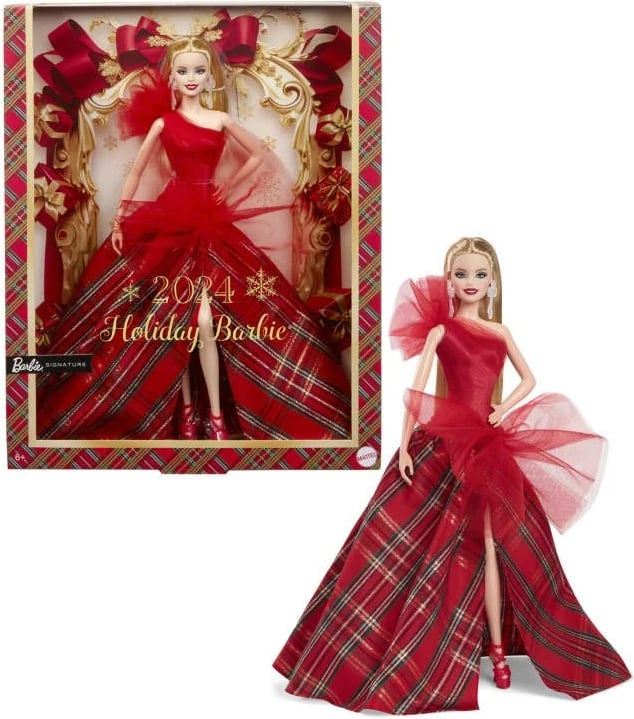 Kukull Barbie Mattel HRM61 Collector's Christmas 2024, bionde, me fustan të kuq