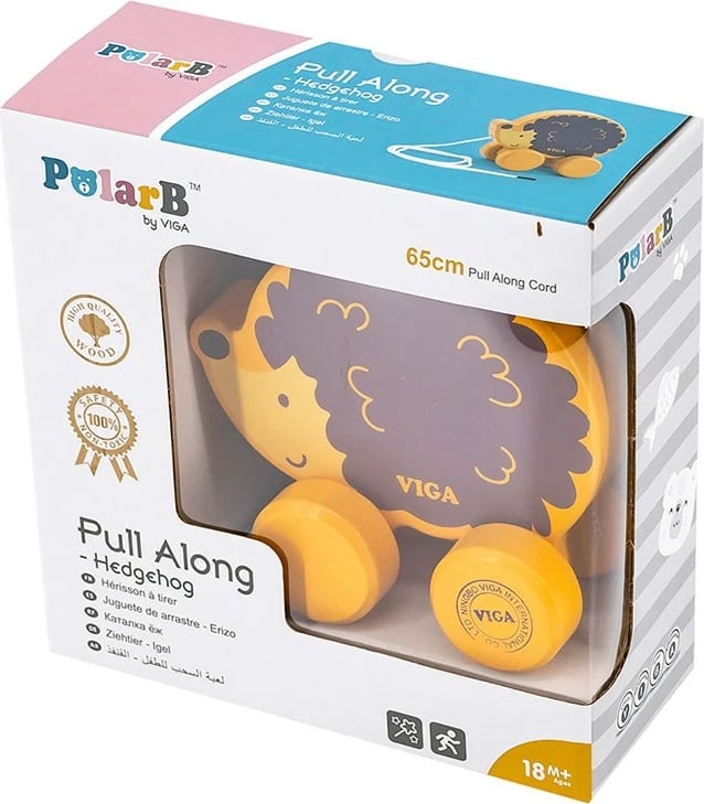 Lodër tërheqëse me litar, Viga, Hedgehog, druri ahu, 112x107x53 mm, shumëngjyrëshe