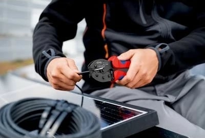 Vegël krimpimi Knipex PreciForce MC4/EVO2, doreza kuqe/blu