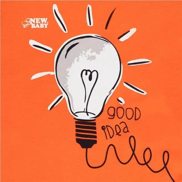 bluzë pambuku bebe me mëngë të gjata, NEW BABY, Happy Bulbs Good Idea, 100% pambuk, madhësia 80 (9-12 muaj), portokalli