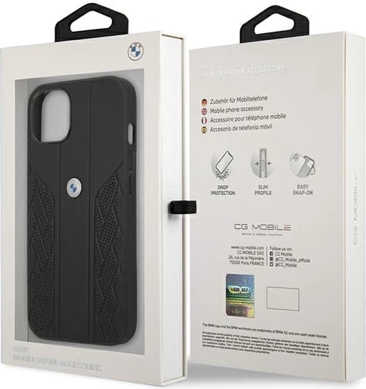Mbështjellës BMW BMHCP13SRSPPK për iPhone 13 mini, Hardcase Leather Curve Perforate, i zi