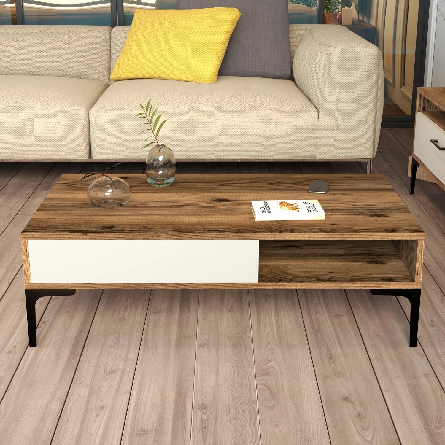 Tavolinë kafeje Skye Decor, Istanbul, ngjyrë arre dhe krem