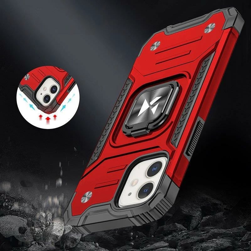 Mbështjellës Wozinsky Ring Armor për iPhone 14 Plus, me unazë dhe mbajtëse, e kuqe