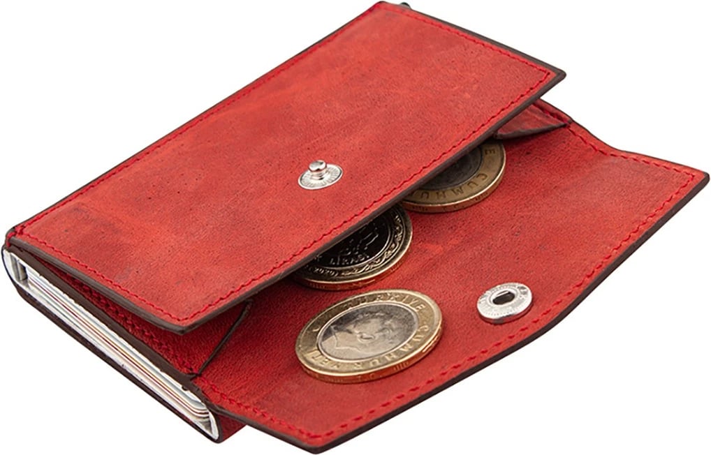 Portofol për burra, lëkurë origjinale, ngjyrë e kuqe, Zoozie Bags