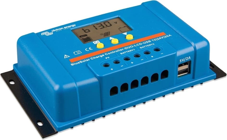 Kontrollues i ngarkimit Victron Energy PWM Duo LCD&USB 12/24V-20A, blu