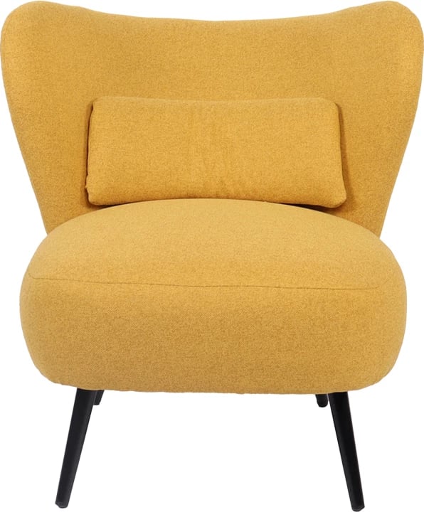 Fotel Nagreta, material tekstili i verdhë, këmbë metalike të zeza, 77x73x74cm