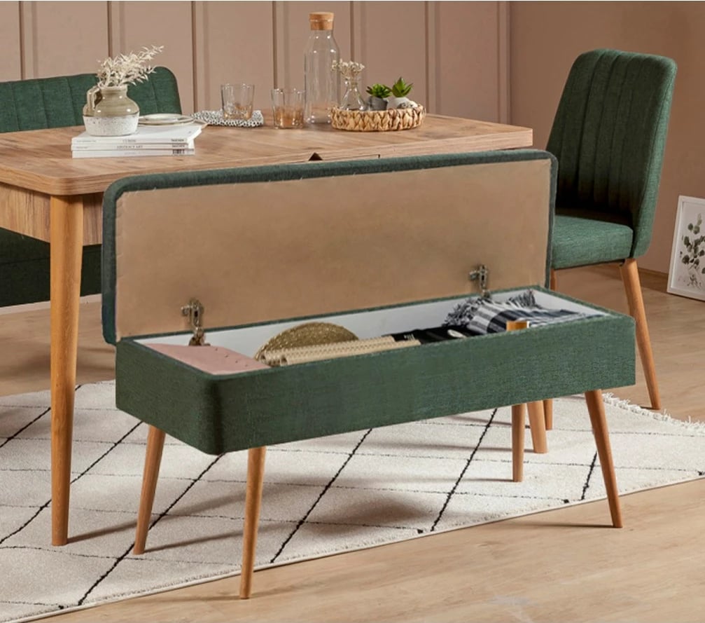 Set tavolinë me karrige të zgjatshme, Hanah Home, Vina 1070 - 3 - Atlantic, jeshile (4 pjesë)