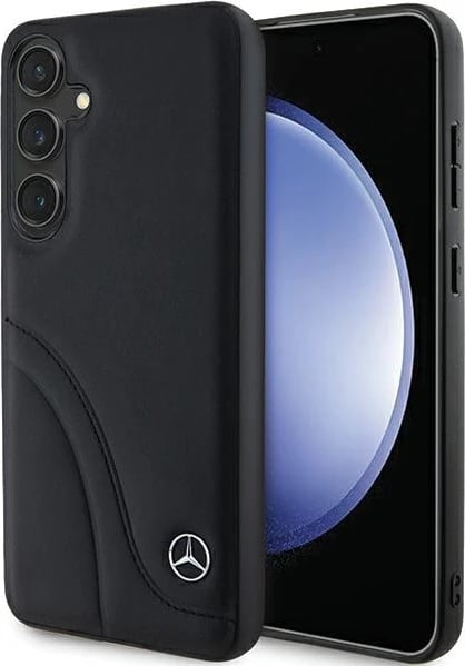 Mbështjellës Mercedes Leather Curved Stitches për Samsung Galaxy S24+, e zezë