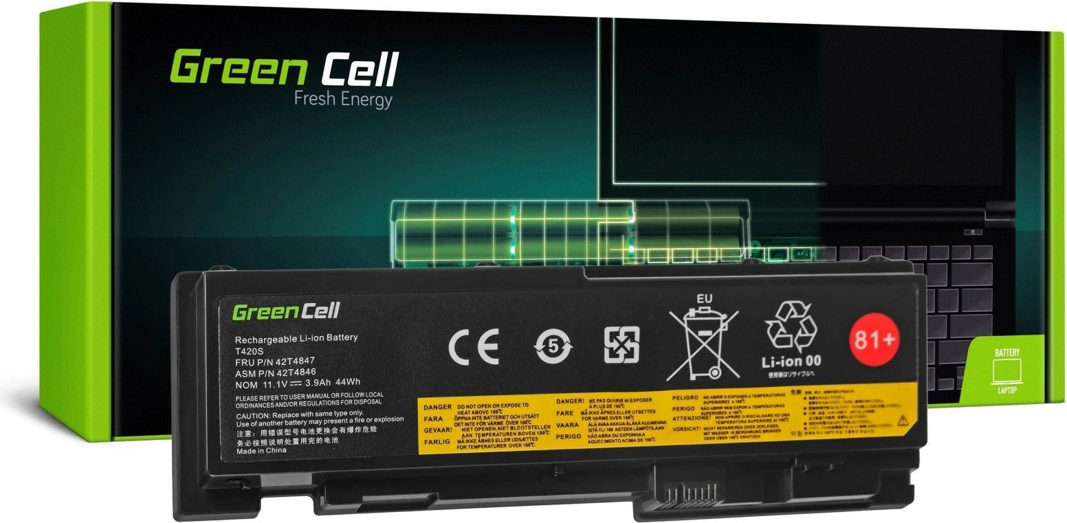 Bateri laptop Green Cell LE78 për Lenovo ThinkPad T420s/T420si, 3600mAh, 11.1V, e zezë