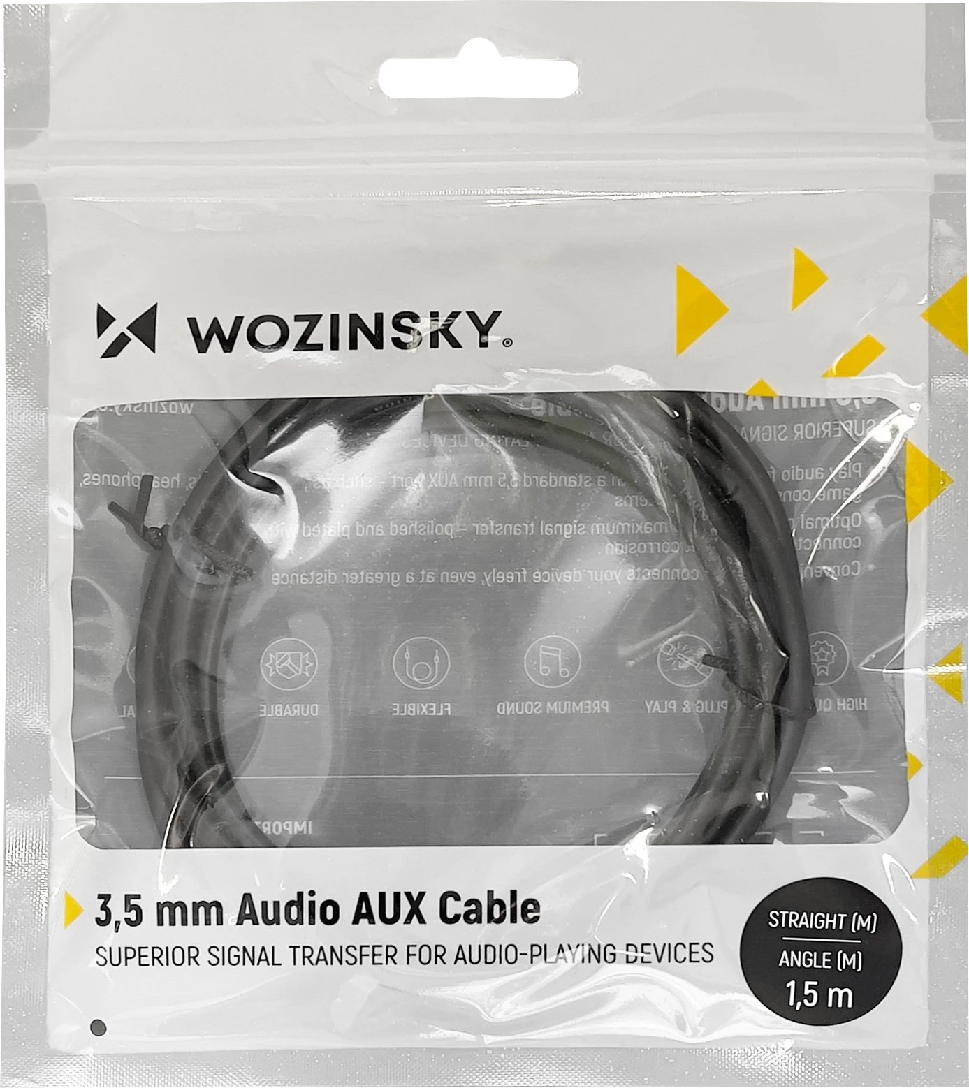 Kabllo AUX Wozinsky WACSAB-1M, mini jack 3.5 mm (male-male), 1.5 m, zi