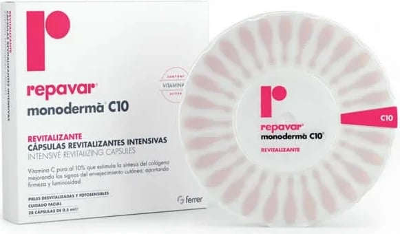 Kapsula revitalizuese për fytyrë Repavar Monoderma C10, 20 kapsula