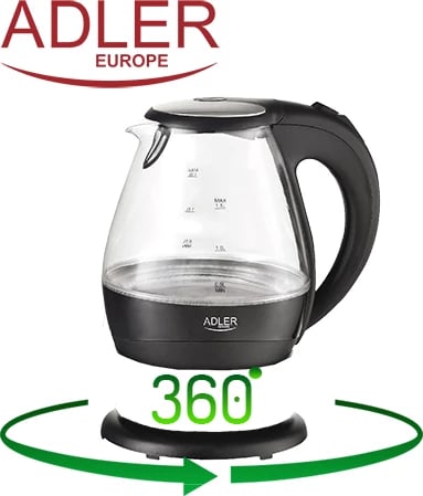 Çajnik elektrik xhami, Adler AD 1224, 1.5 L, 2200W, ndriçim LED, i zi