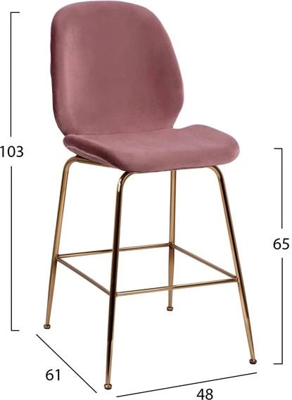 Karrige për bar mesatare FH8524.02, kadife rozë e zbehtë & kornizë metalike ari, 48x61x103 cm., set prej 2 copë