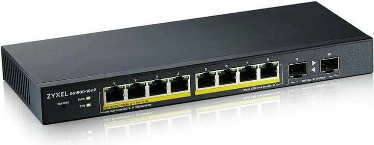 Switch Zyxel GS1900-10HP v2, 8 porte Gigabit PoE, 2xSFP, SMART, i zi
