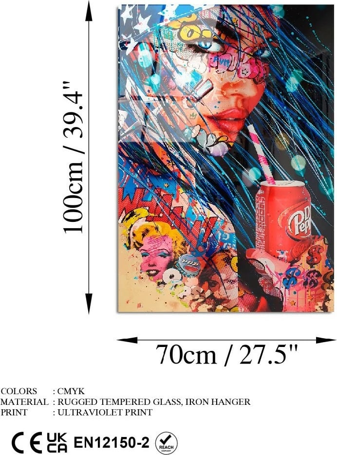 Pikturë dekorative xhami të temperuar, shumëngjyrëshe, UV-725, 70x100cm