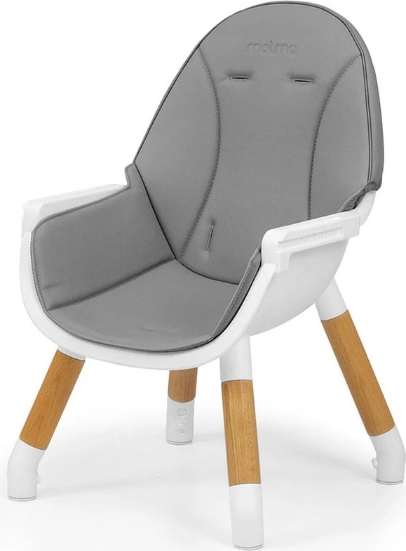 Karrige ngrënie 2‑në‑1 për fëmijë, Milly Mally, Malmo, konvertim karrige e lartë/karrige e ulët + tavolinë, rrip 5‑pikësh, tabaka e heqshme, dru ahu, eco‑lëkurë, gri