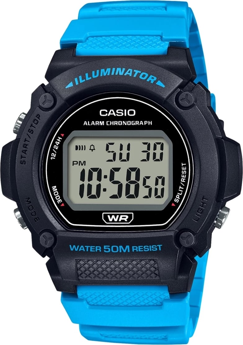 Orë dore sportive CASIO SPORT-ILLUMINATOR për meshkuj, e kaltër