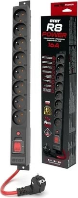 Kasë Acar R8 POWER, 8 dalje, 10m, 16A, e zezë