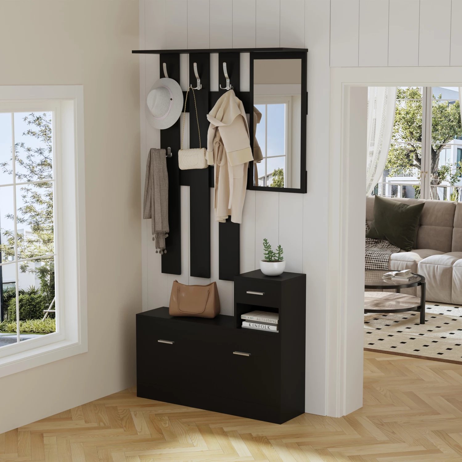 Set për hyrje me pasqyrë GORN FH2473.02 melaminë në ngjyrë wenge 90x24x190Hcm