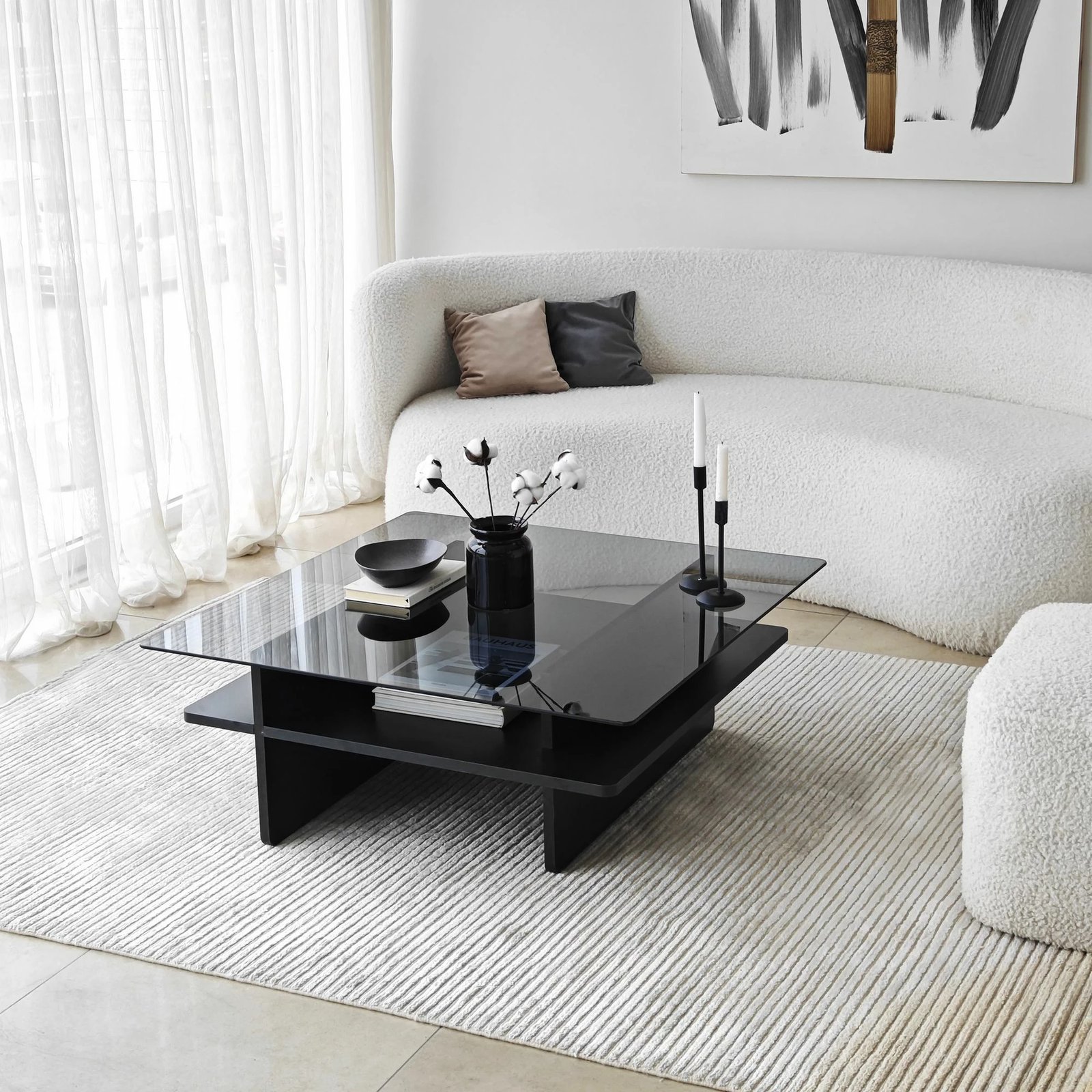 Tavolinë kafeje Skye Decor, katrore, ngjyrë e zezë dhe fume