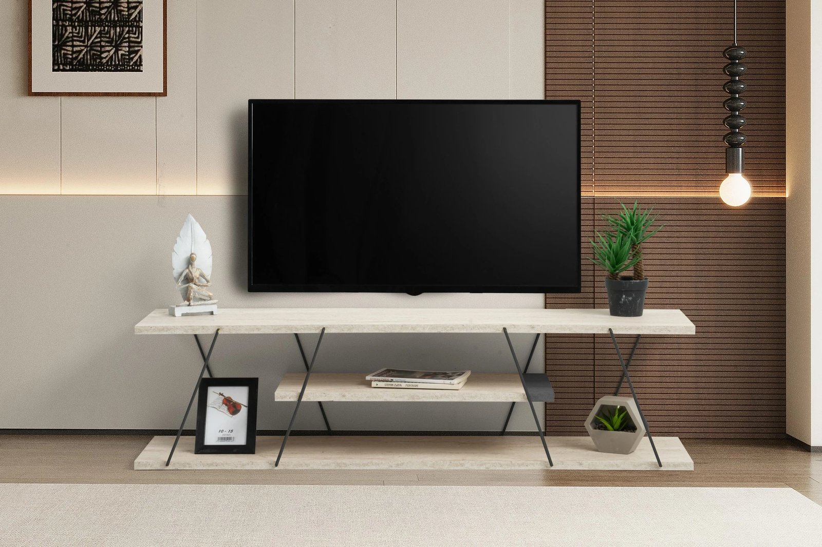 Komodë TV Hanah Home, Canaz, e zezë-travertinë