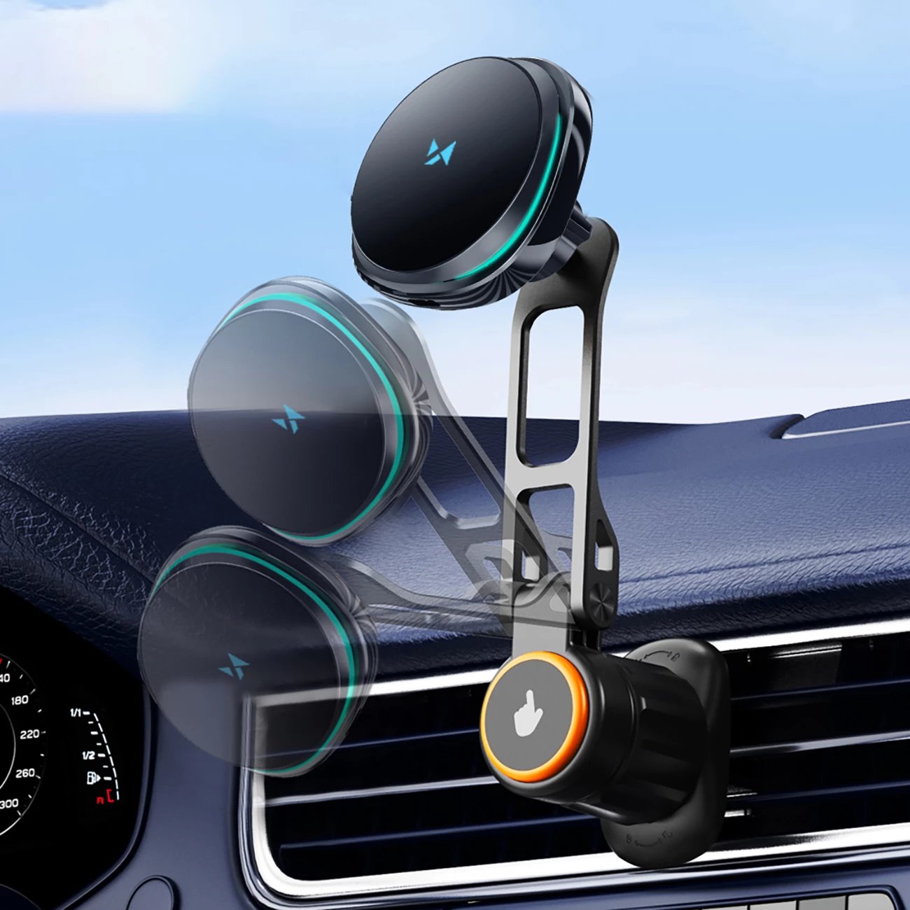 Mbajtës magnetik për veturë Wozinsky WCT5-6S2Y me karikues wireless Qi/MagSafe 15W, i zi