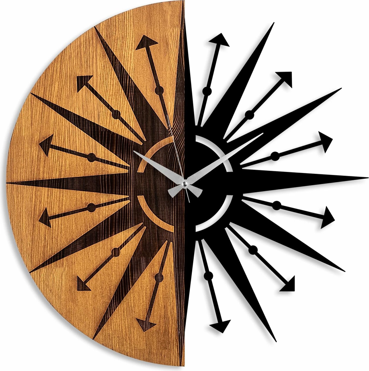 Orë muri dekorative prej druri, Wallity, ngjyrë arre dhe e zezë, 56cm