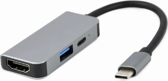Hub USB-C Gembird A-CM-COMBO3-02, 3-në-1, HDMI, USB 3.1, PD, Gri