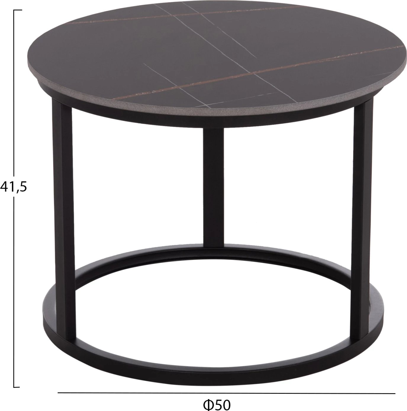 Set tavolina kafeje 2 copë, sipërfaqe qeramike, pamje mermeri të zi, TALOS FH18140.02, Φ70x45.5cm